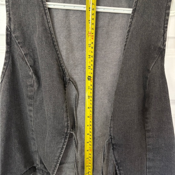 Vintage Style Gray Denim Tie-Front Vest-Women's-Distressed Look-Boho YK2 - Picture 5 of 6